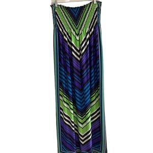 Bailey Blue Strapless Maxi Dress Size M Smocked Striped Multicolor Y2K 90s